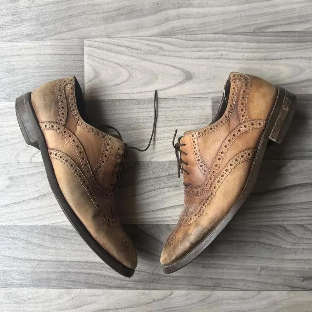 Clarks Tan Leather Wingtip Oxford Dress Shoes